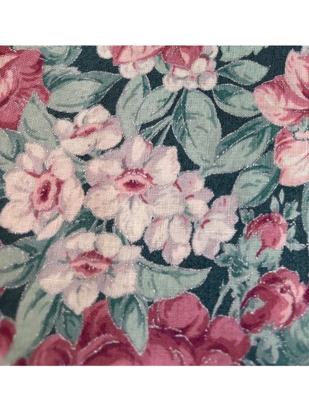 Floral Cotton Fabric 18x40" Green Pink Roses Sewing Quilting Material